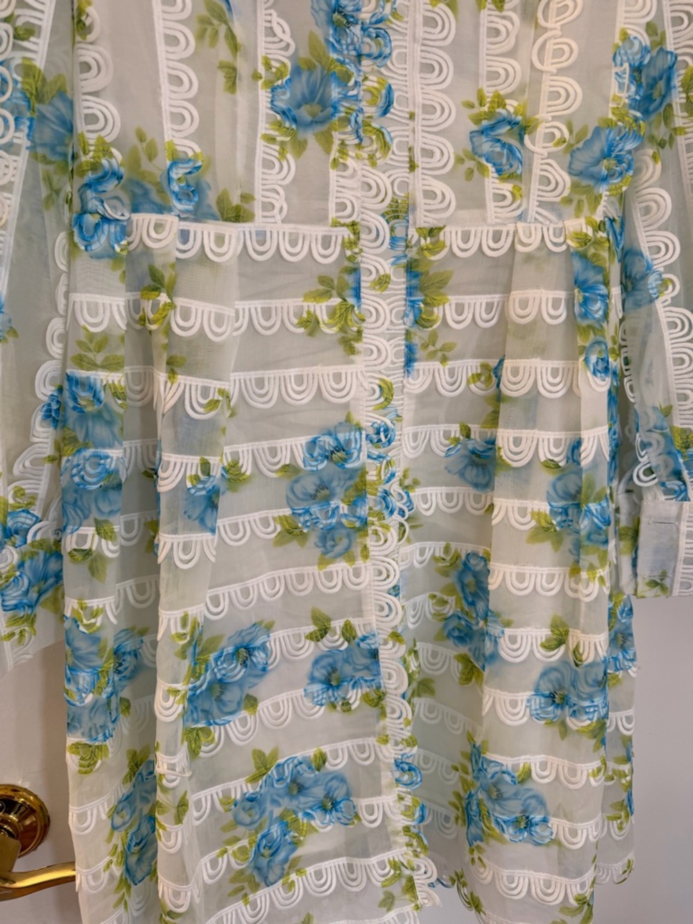 Sheer White Floral Lace Dress with Blue & Green Embroidery - Picture 8 of 9